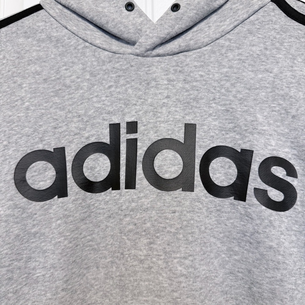 adidas Gray Logo Hoodie | Fleece Lined Pullover Sweatshirt | Gray | Men's Medium - Picture 3 of 10